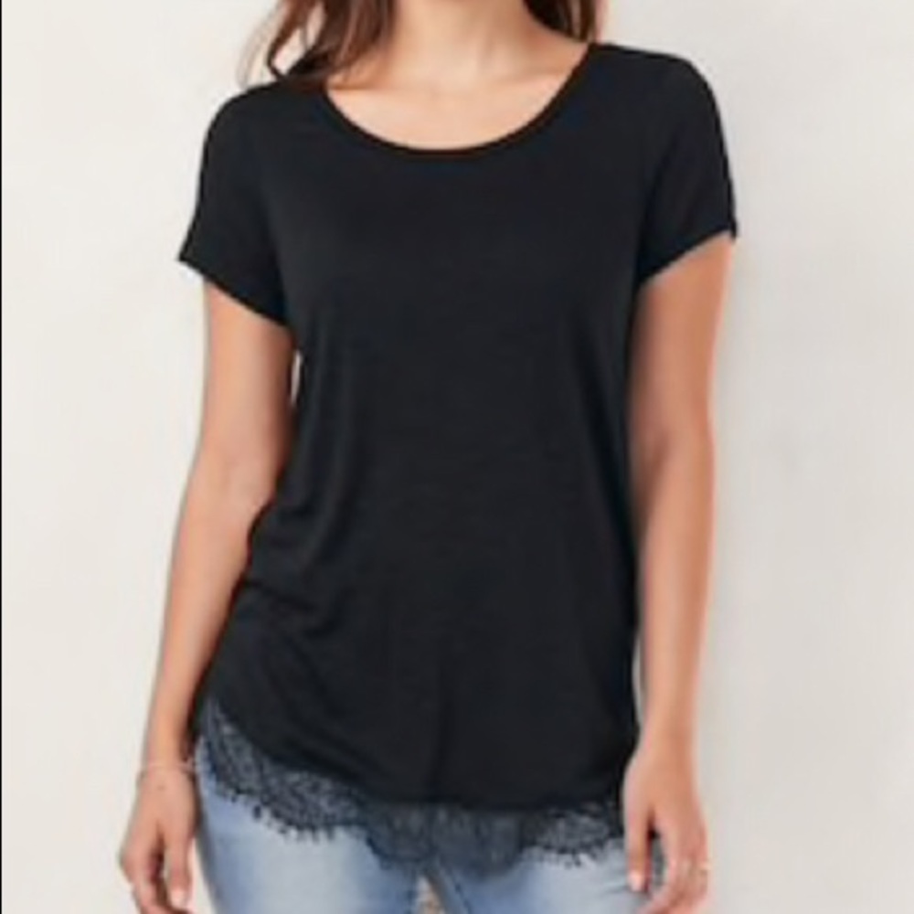 LC Lauren Conrad Black Lace Trim Tie Back Top Small Boho Cottagecore - Picture 2 of 14